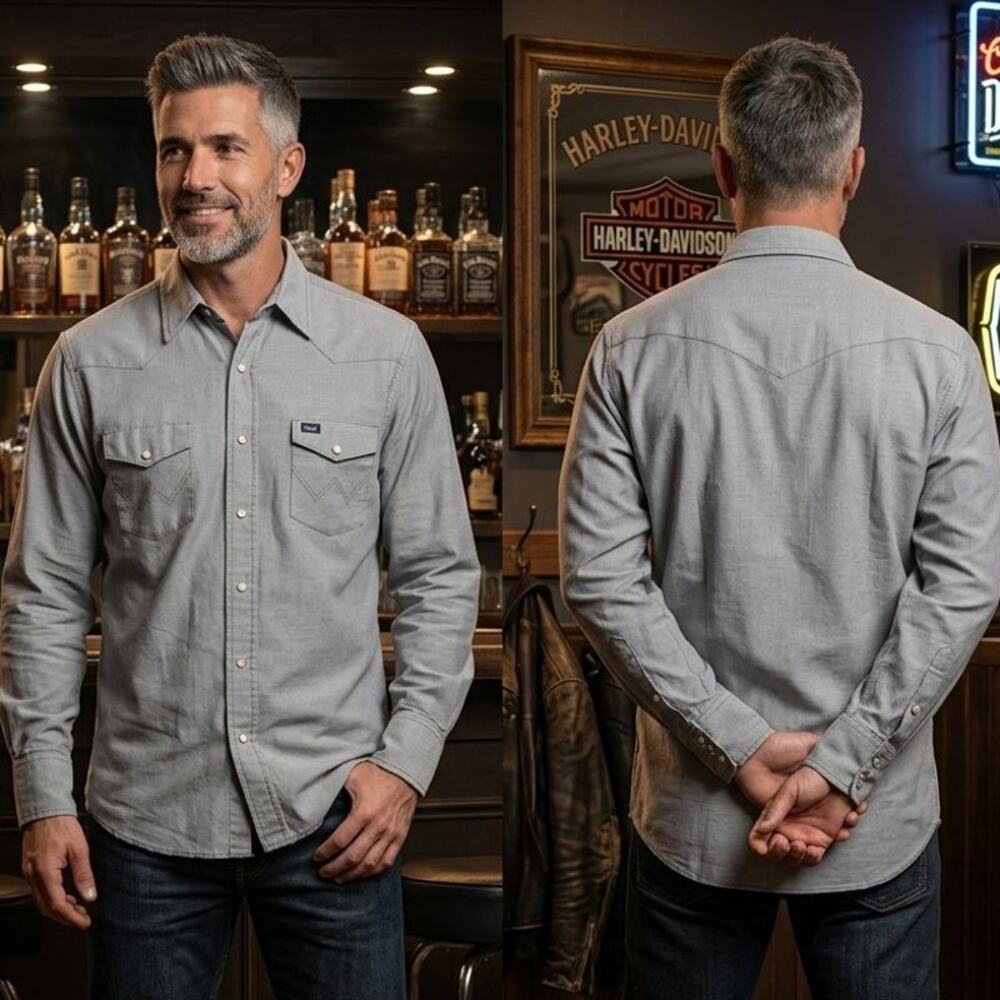 Vintage Wrangler Light Blue Pearl Snap Long Sleeve Western Shirt Mens 16.5 36